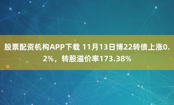 股票配资机构APP下载 11月13日博22转债上涨0.2%，转股溢价率173.38%